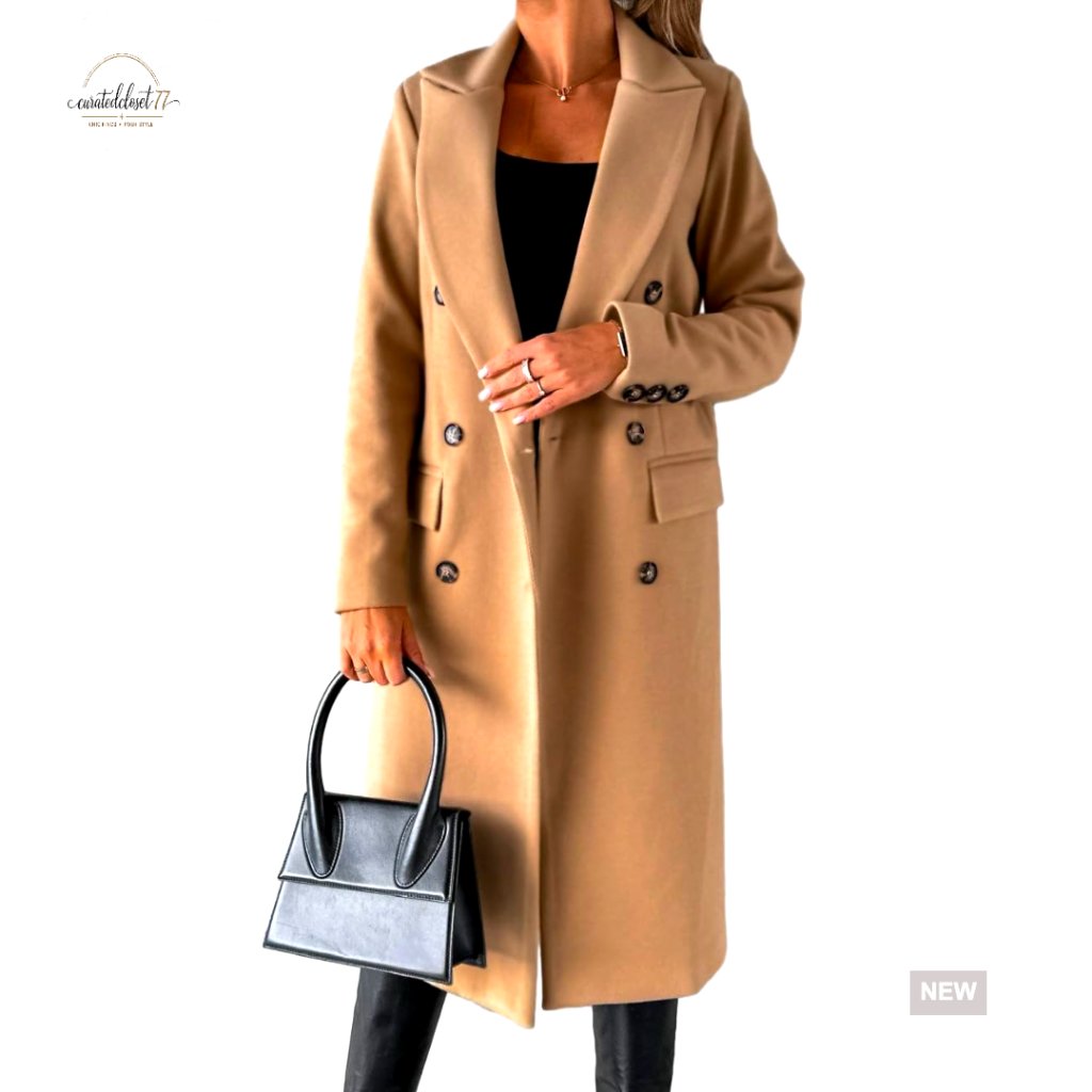 Long Wool Peacoat Double Breasted Trench Coat Fall Winter Women's Outerwear